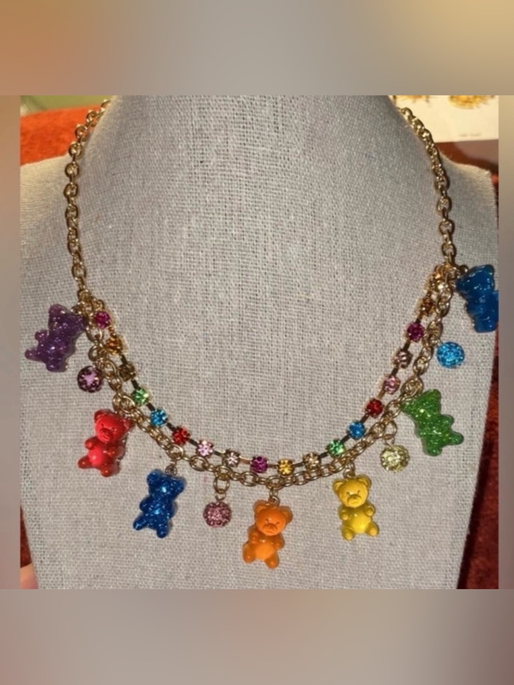 BETSEY JOHNSON Multicolor Gummy Bears & Fireballs Double-Strand Necklace NEW NWT